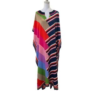 Trina Turk Theodora Silk Caftan Dress Multicolor Striped Geometric Maxi XS Small